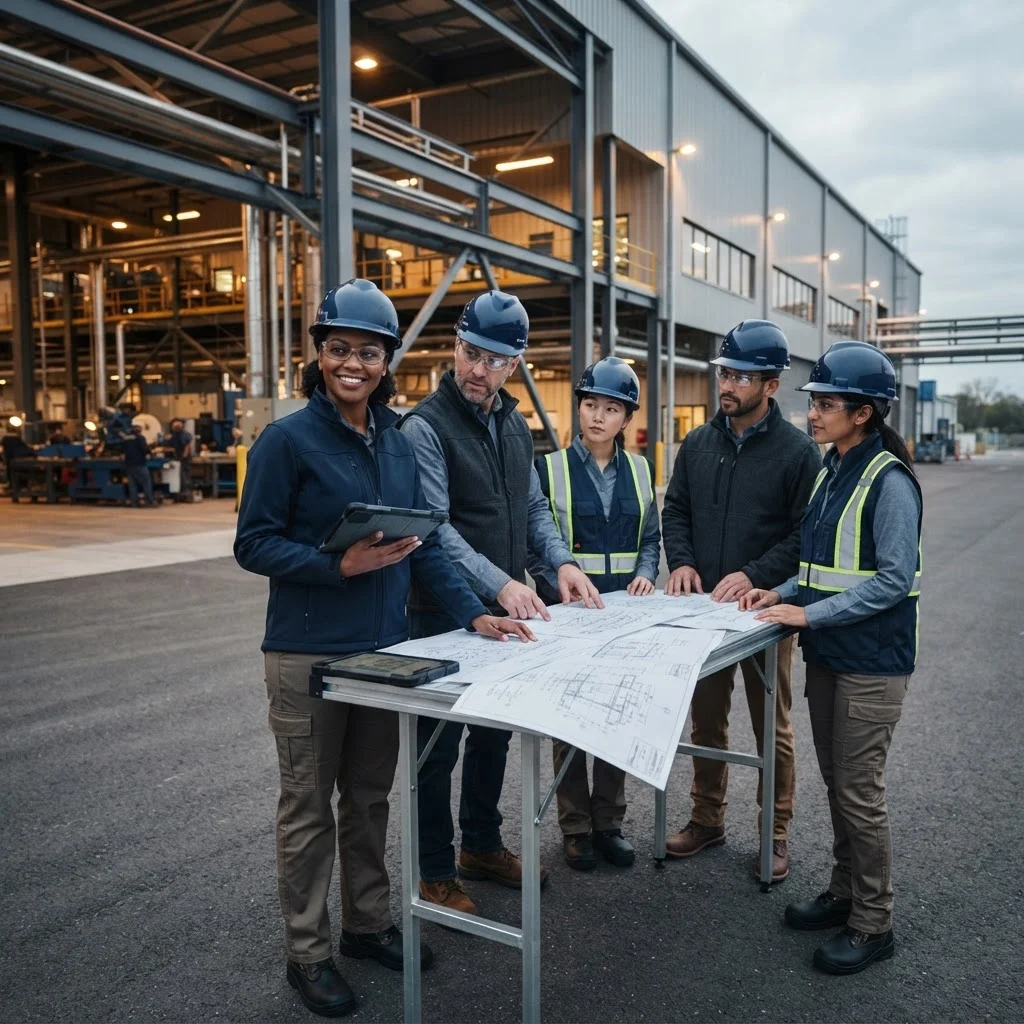 QTEK engineers reviewing manufacturing project plans